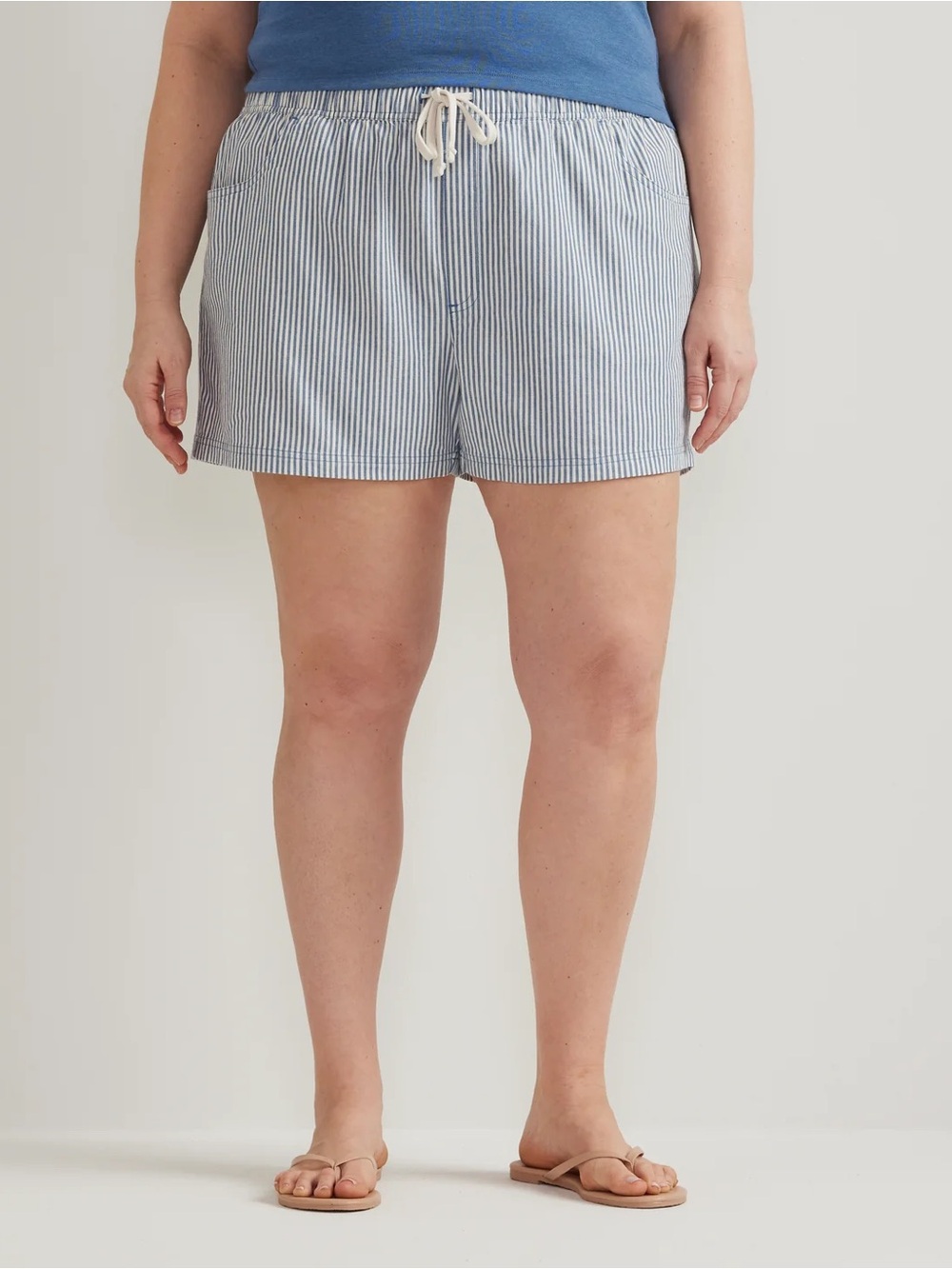 Eddie Bauer Softened Legend Wash Relaxed Shorts 2X Blue Stripe NWT